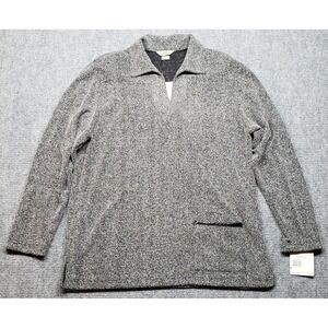 Teddi Sweater Womens Size L Diamond Girl Gray Black Collared Pocket Pullover New